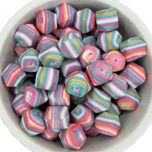 Pastel Stripes Print-  Hexagon Silicone Bead 15mm