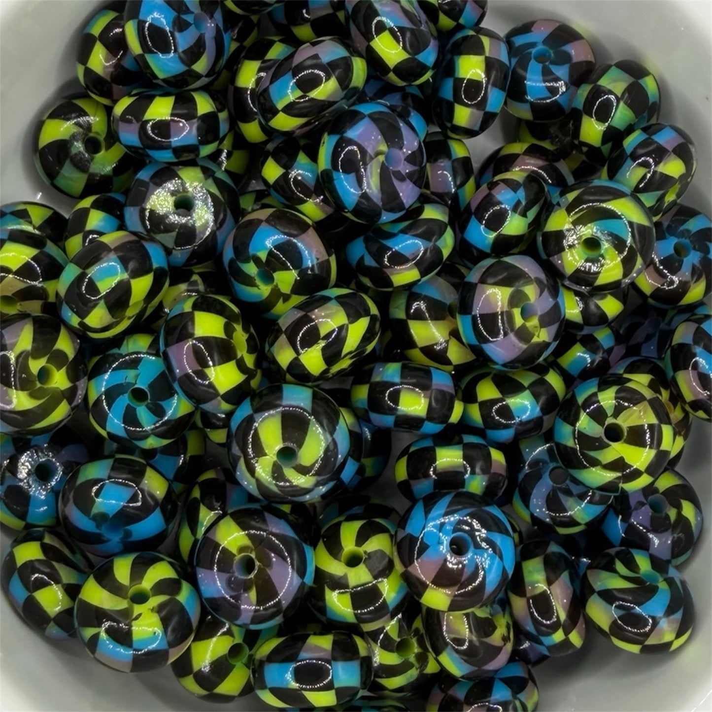 Electric Swirl Checkered Liquid- Silicone Bead Abacus 14mm