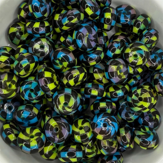 Electric Swirl Checkered Liquid- Silicone Bead Abacus 14mm