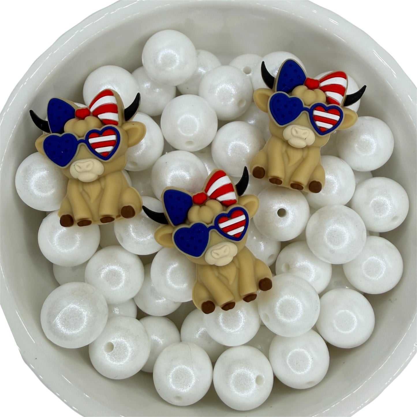 3D Patriotic Cow- Silicone Focal Bead