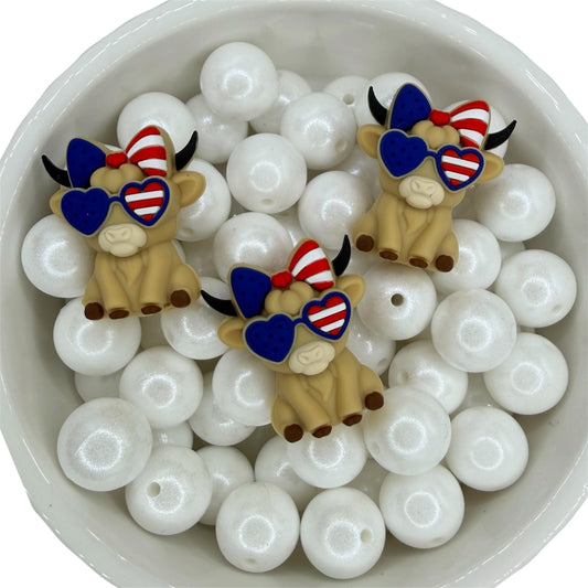 3D Patriotic Cow- Silicone Focal Bead