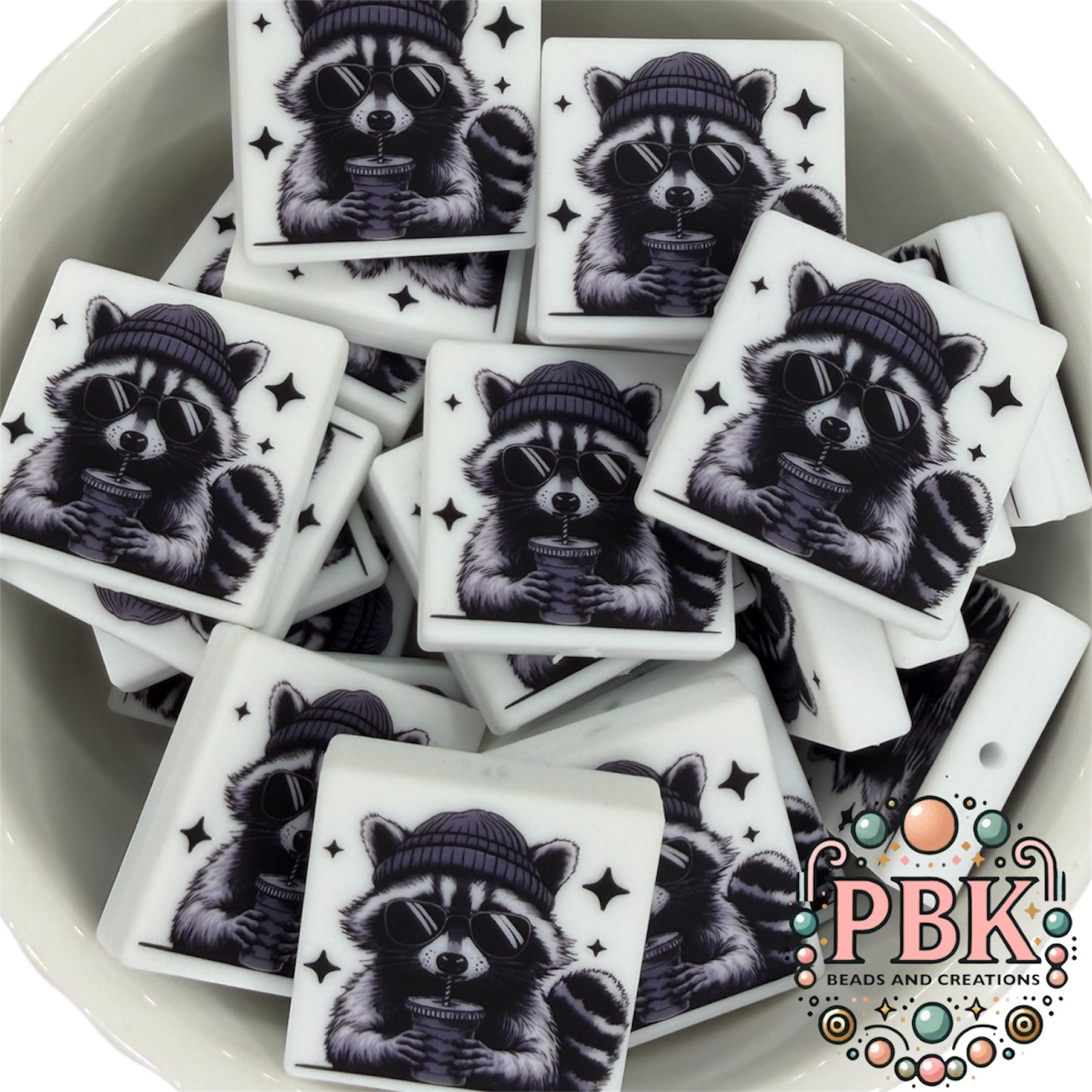 Raccoon & Coffee- EXCLUSIVE TO PBK- Silicone Focal Bead