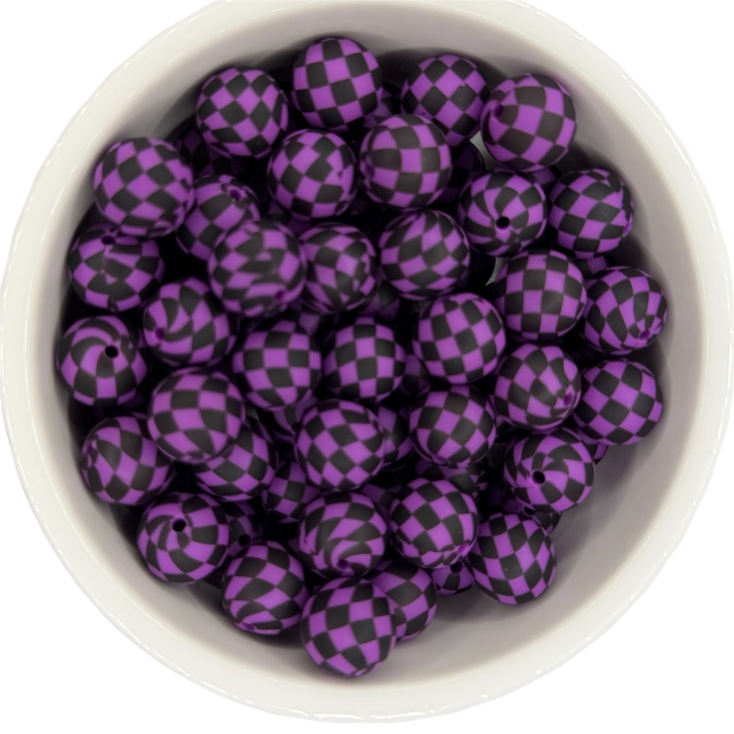Purple Checkered- Print Silicone Bead 15mm