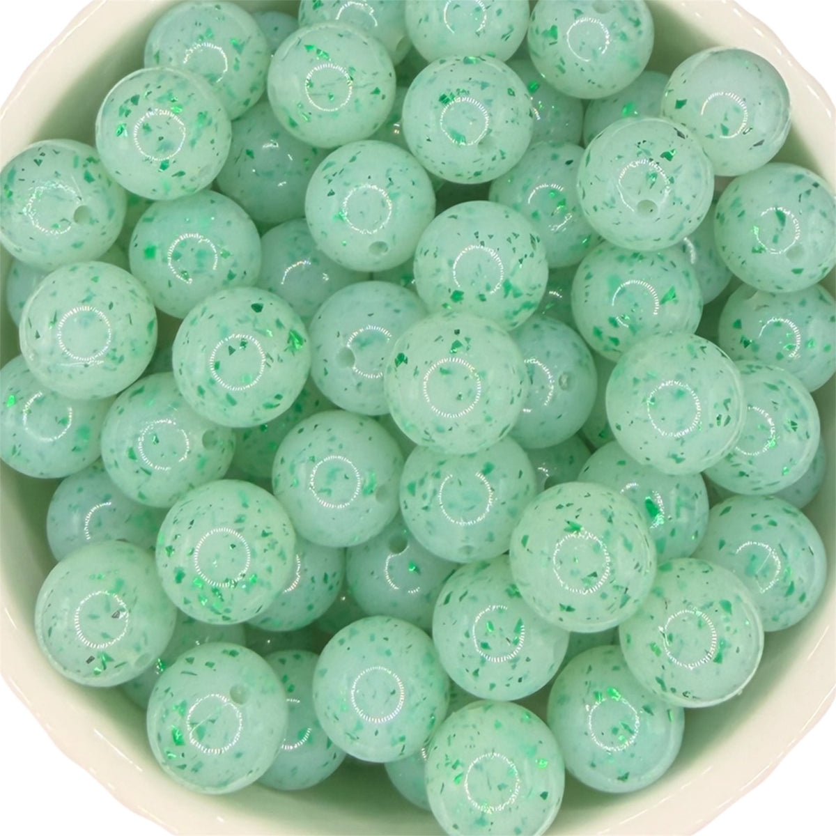 Clear & Green Speckle Liquid- Silicone Bead 15mm
