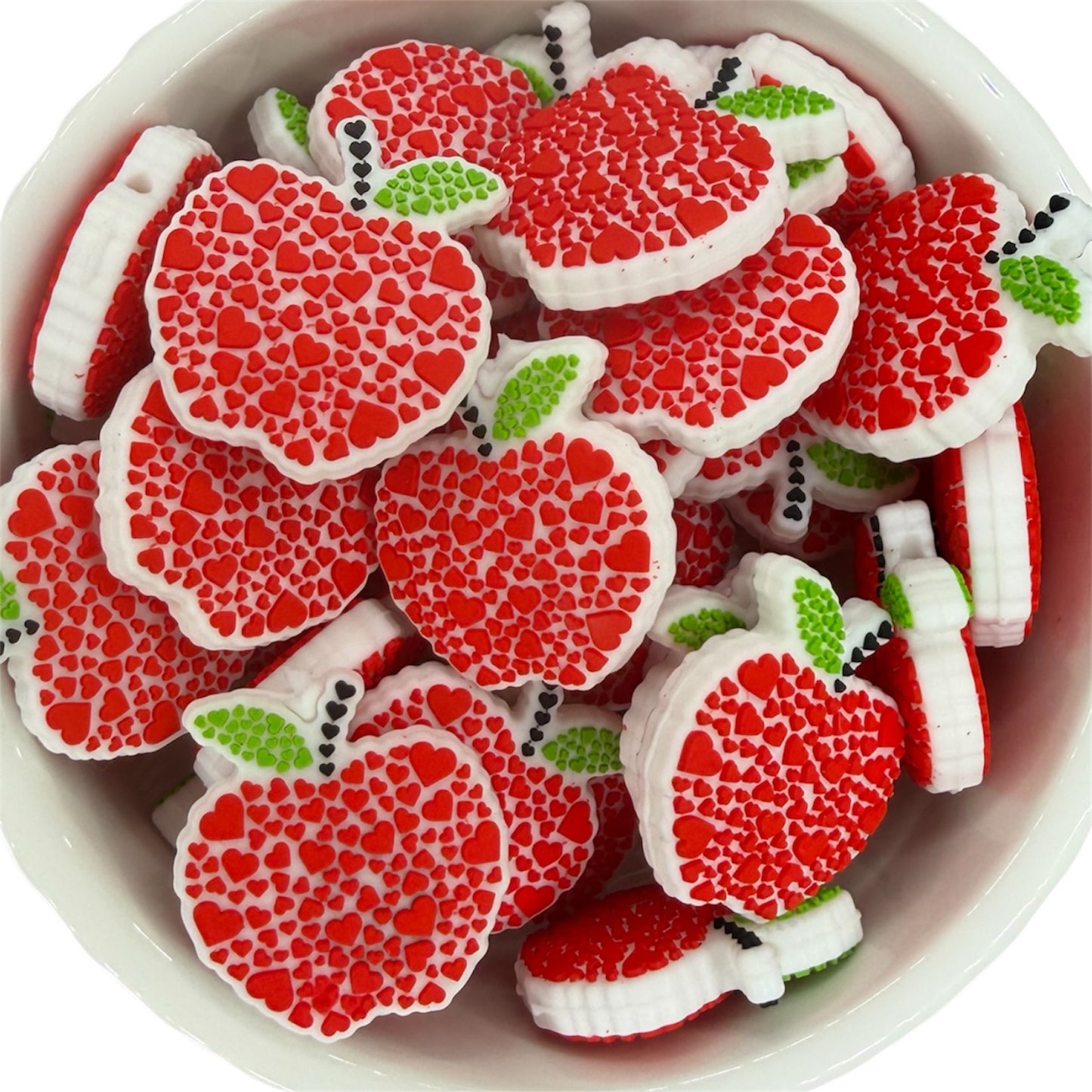 Apple w/ Hearts- Silicone Focal Bead