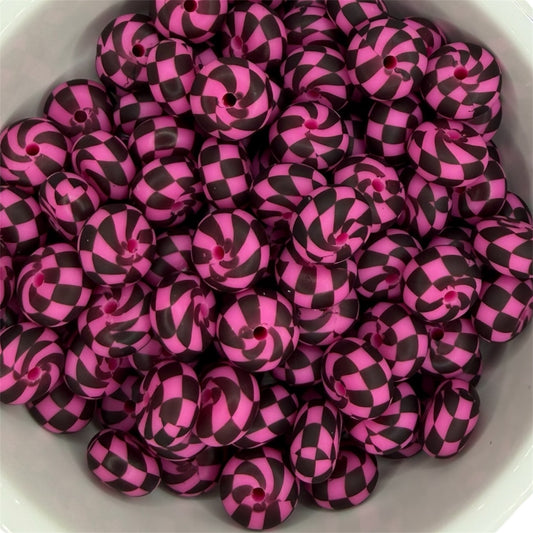 Pink Checkered- Silicone Bead Abacus 14mm