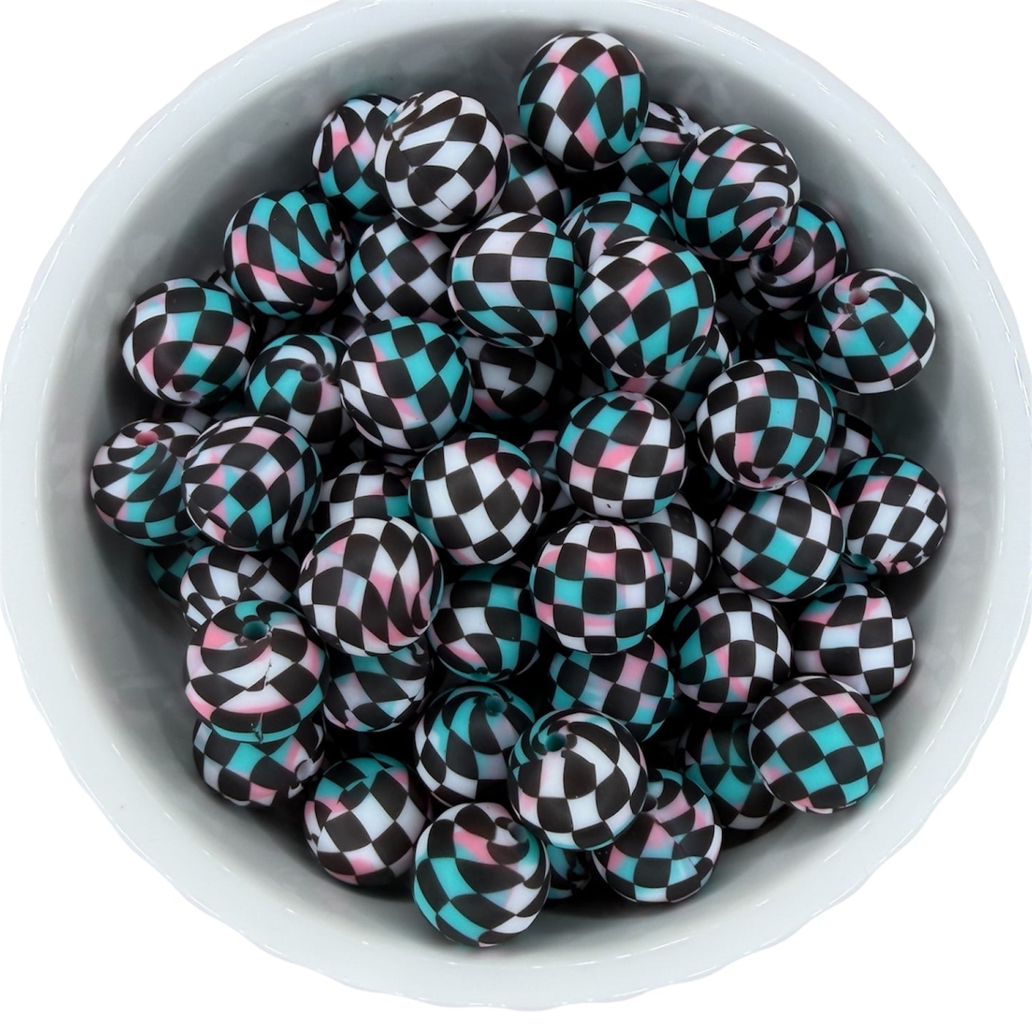 Retro Checkered- Print Silicone Bead 15mm