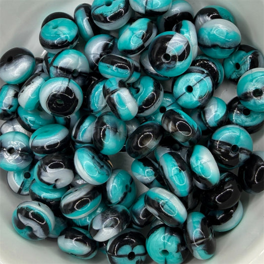 Turquoise & Black Swirl- Liquid Silicone Bead Abacus 14mm