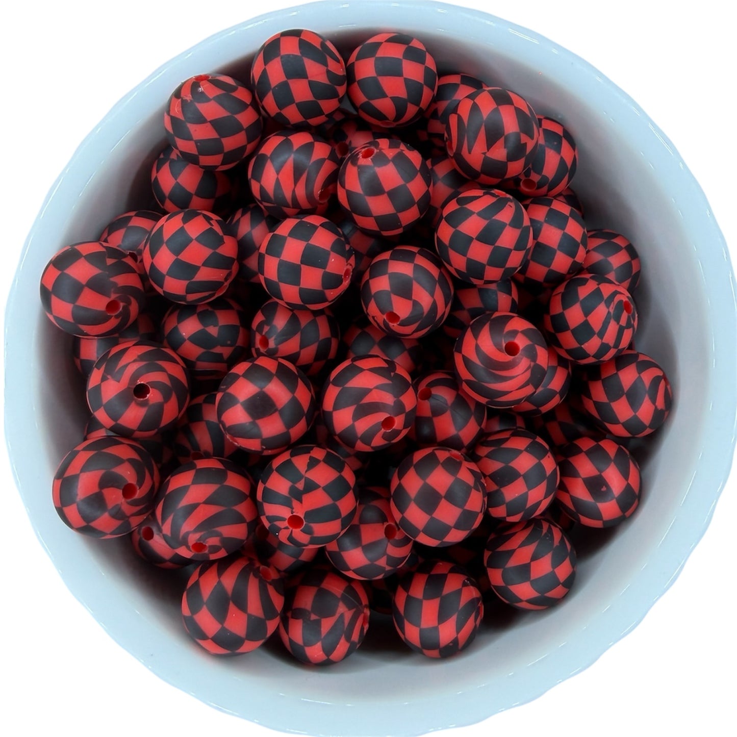 Red Checkered- Print Silicone Bead 15mm