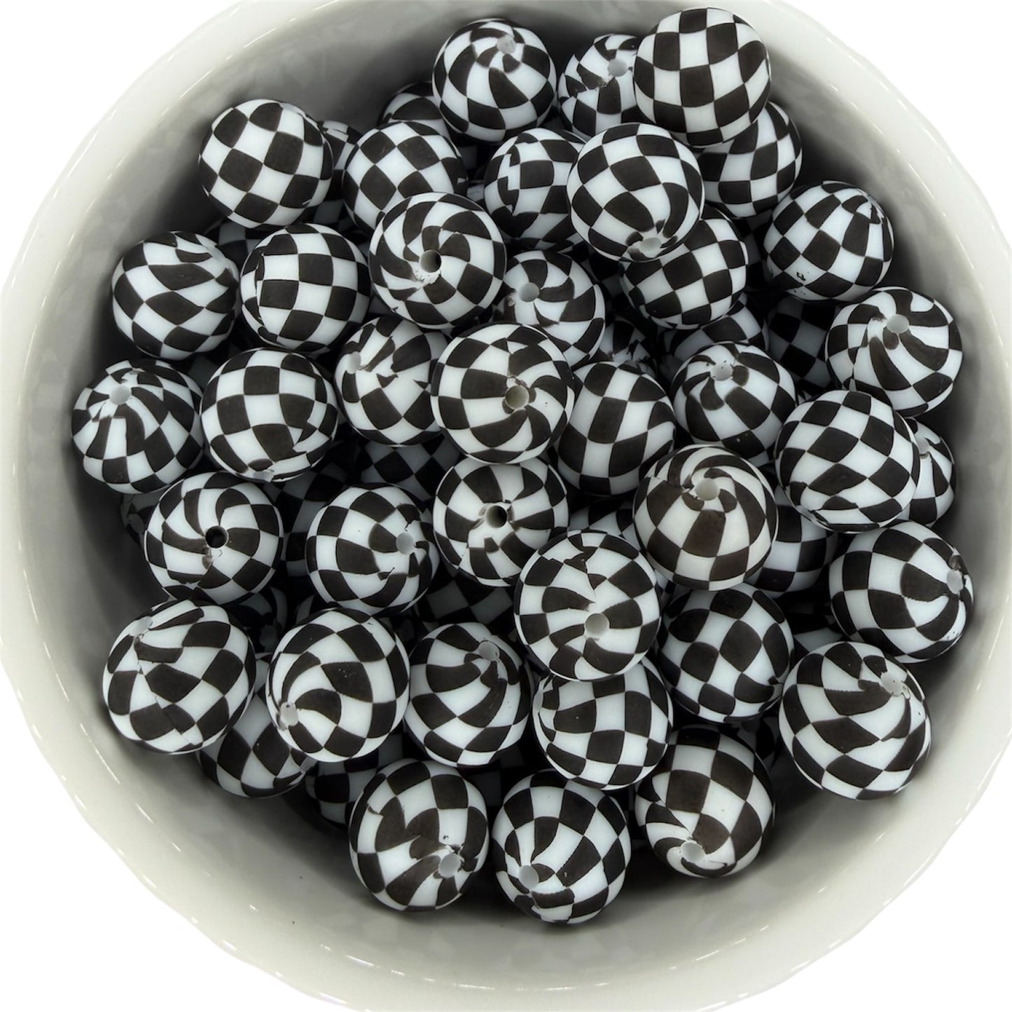 Black Checkered- Print Silicone Bead 15mm