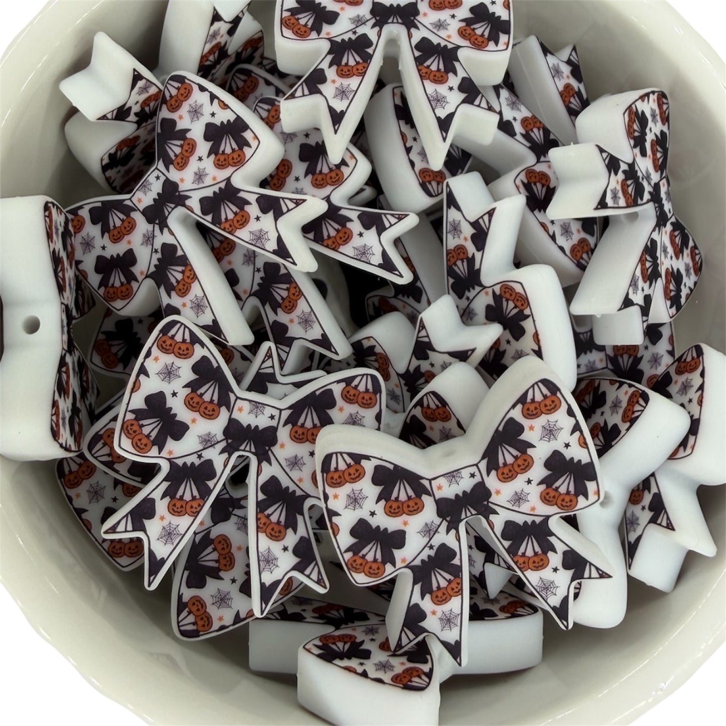 Pumpkin Cherries Bow- Glow in the Dark- Silicone Focal Bead