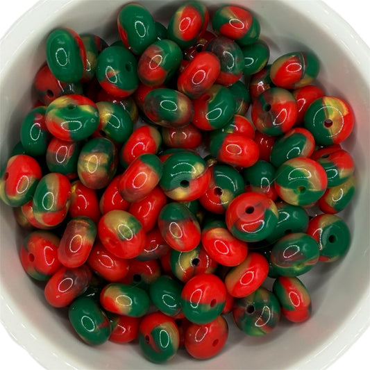 Red, green, and gold swirl - Silicone Bead Abacus 14mm