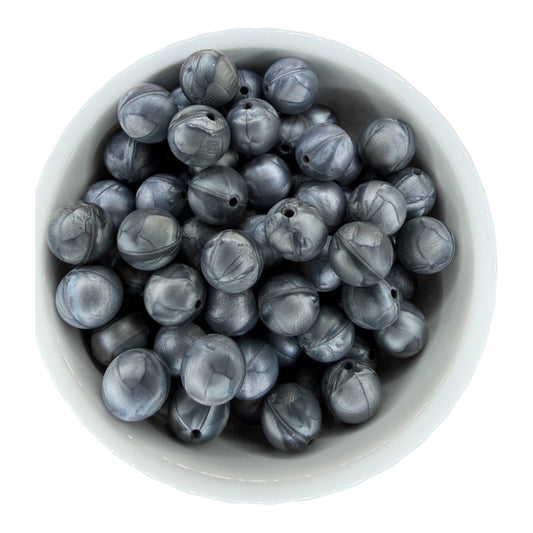 Metallic Silver- Silicone Bead 15mm
