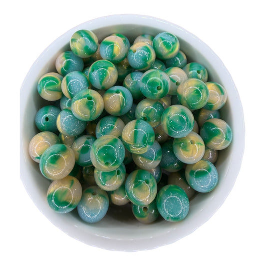 Green & Gold Liquid Glitter- Silicone Bead 15mm