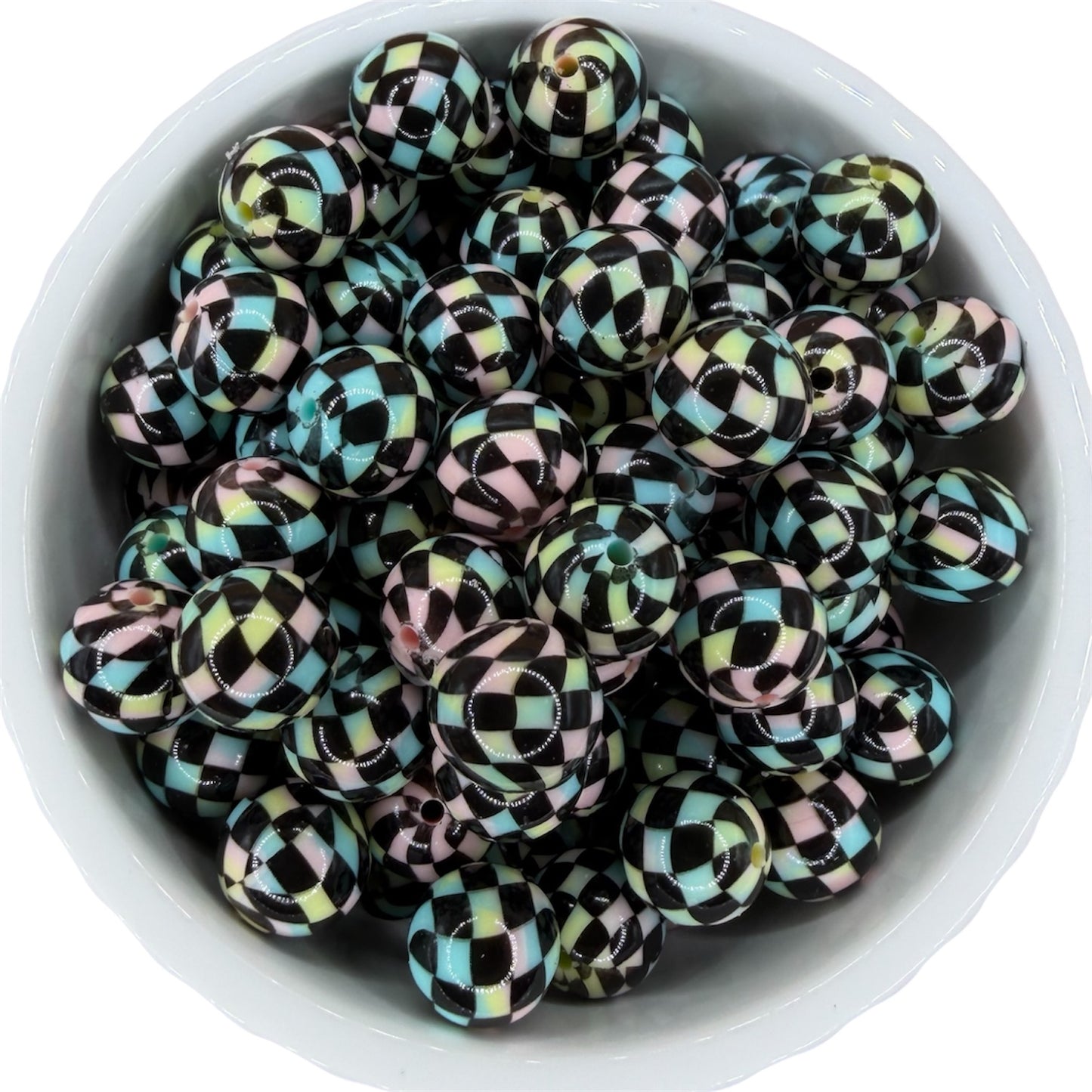 Cotton Candy Swirl Liquid Checkered- Silicone Bead 15mm