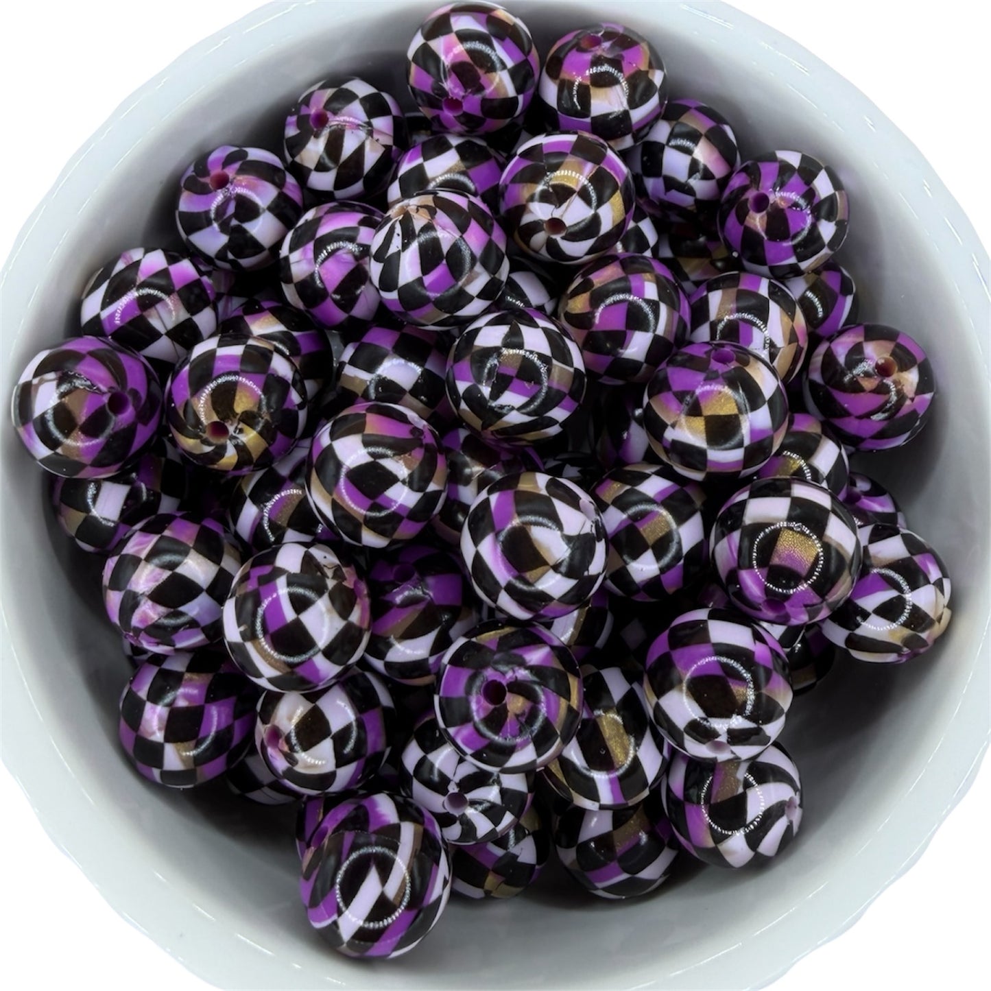 Purple & Gold Swirl Liquid Checkered- Silicone Bead 15mm