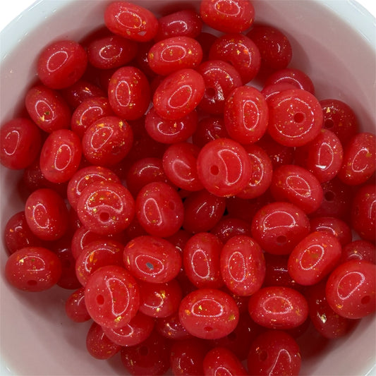 Red & Gold Glitz- Silicone Bead Abacus 14mm