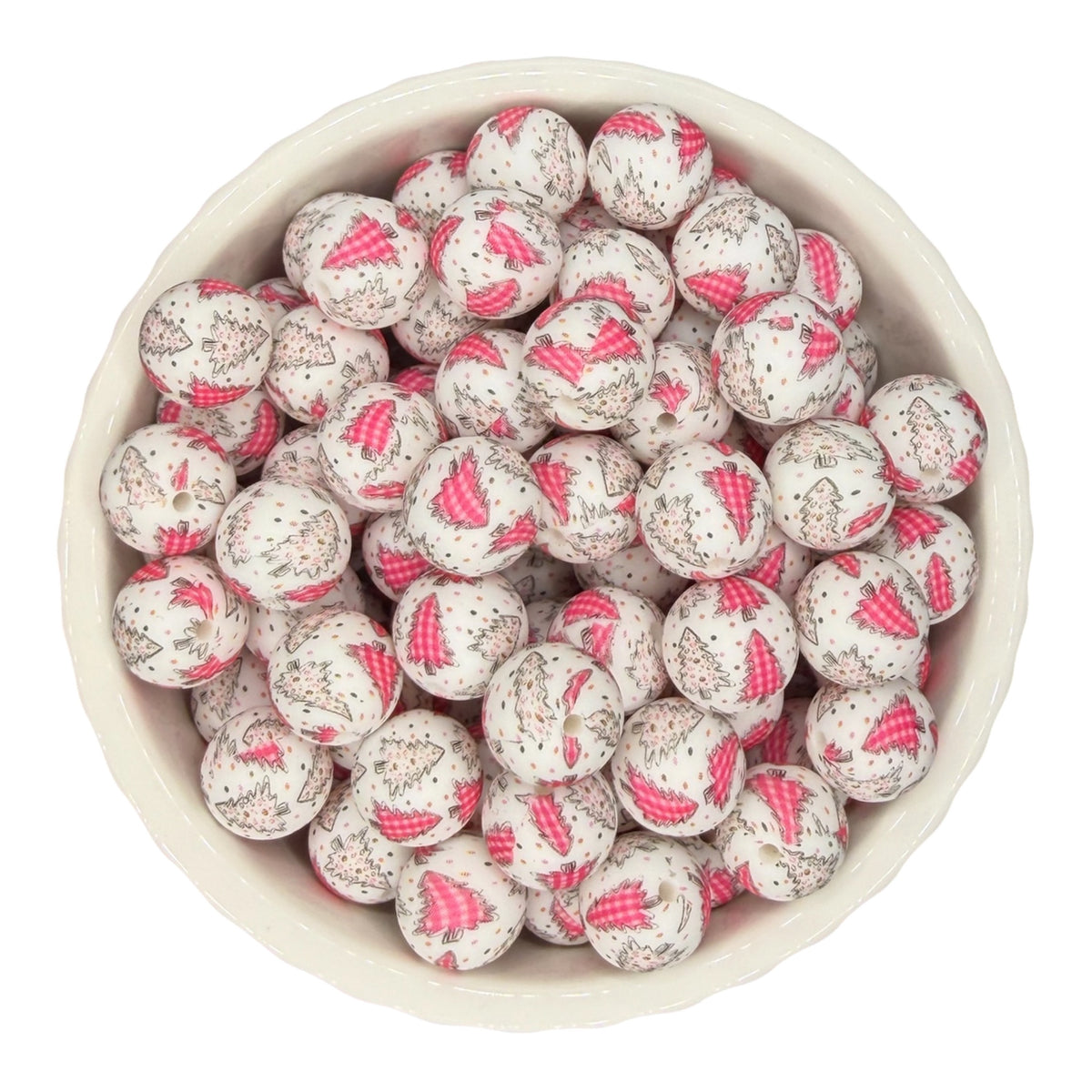 Pink Christmas Print-  Silicone Bead 15mm