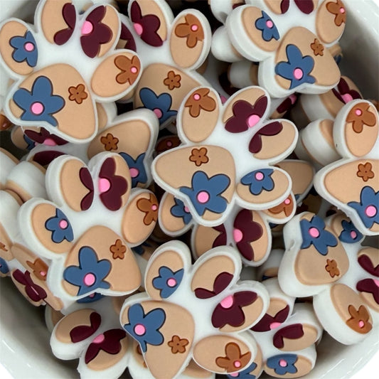 Floral Paw Print- Silicone Focal